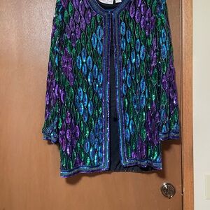 Sequin Embellished Jacket - Purple, Green, and Blue